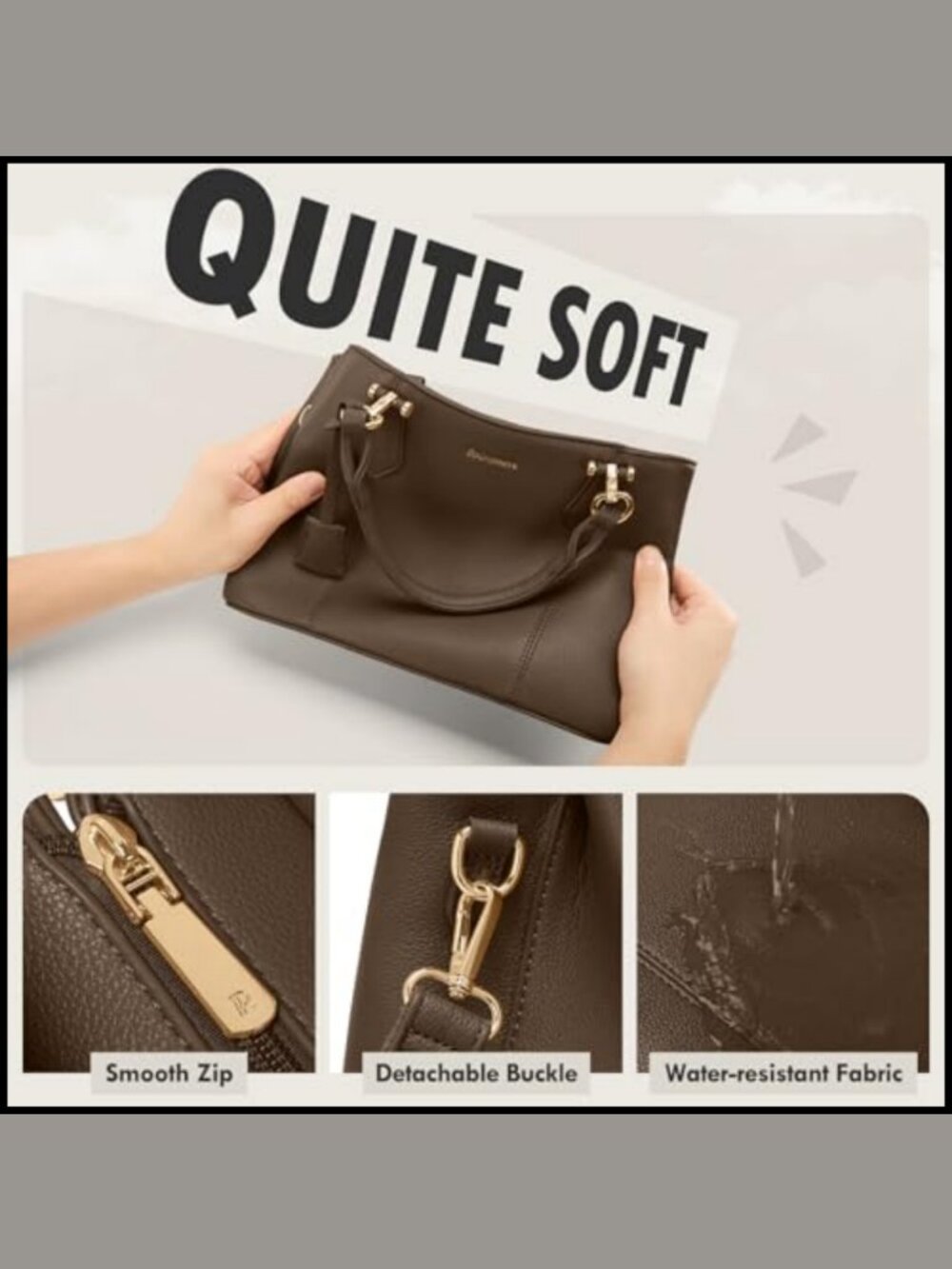 Waterproof Lychee-Textured PU Leather Satchel Top-Handle Handbag - Picture 5 of 6